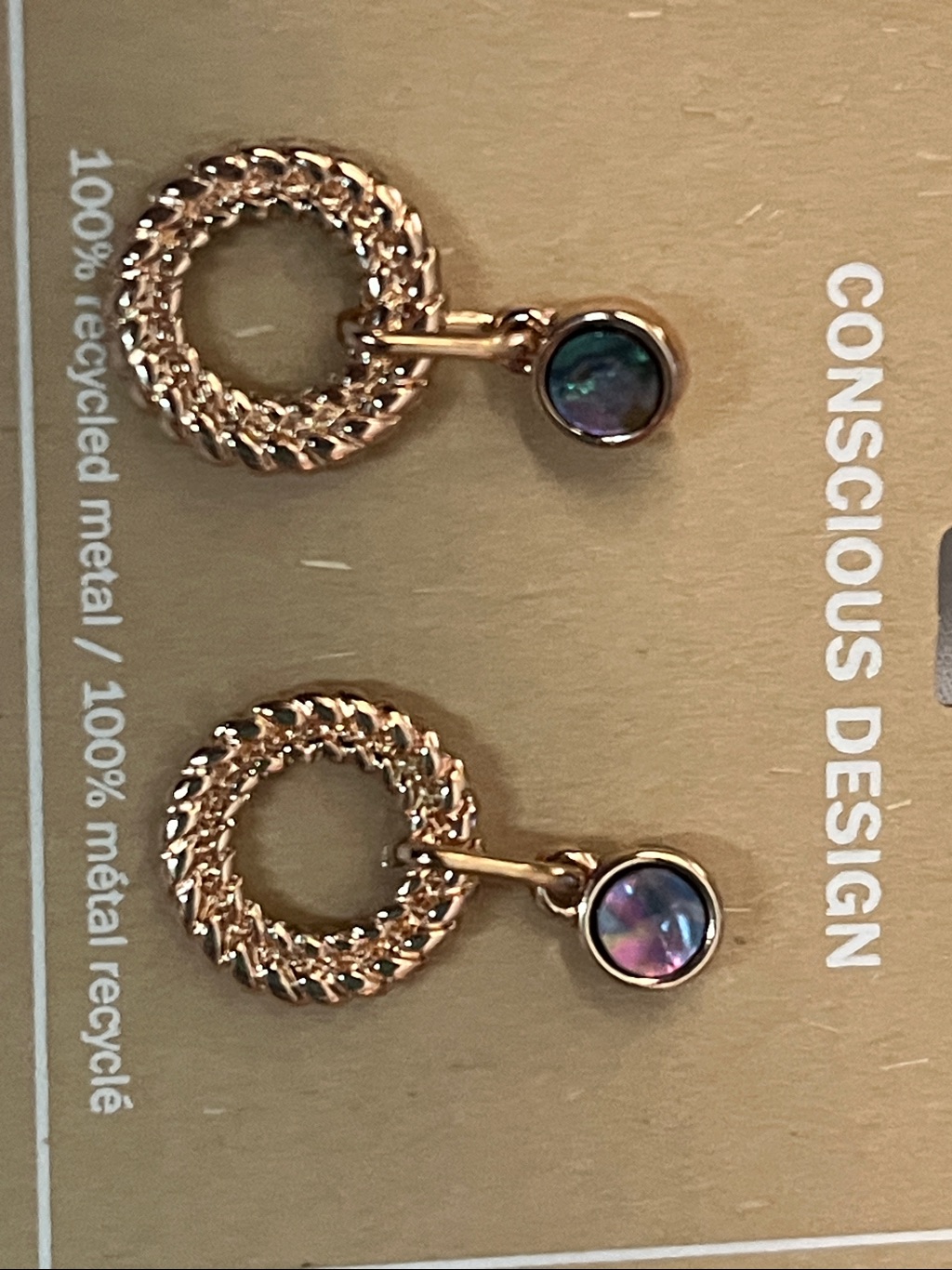 Iridescent Stud Rose Gold Textured Hoop Earrings — image 2 of 4